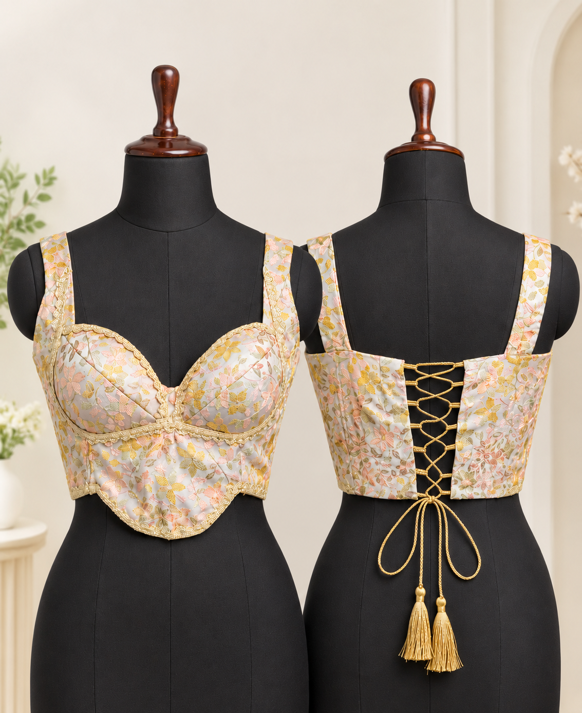 Banarasi Floral Embroidered Sleeveless Padded Blouse - RW44 - Image 3