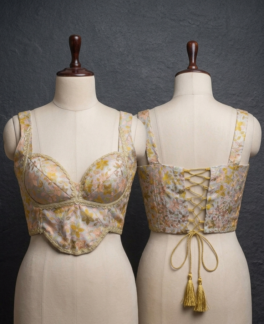 Banarasi Floral Embroidered Sleeveless Padded Blouse - RW44 - Image 2