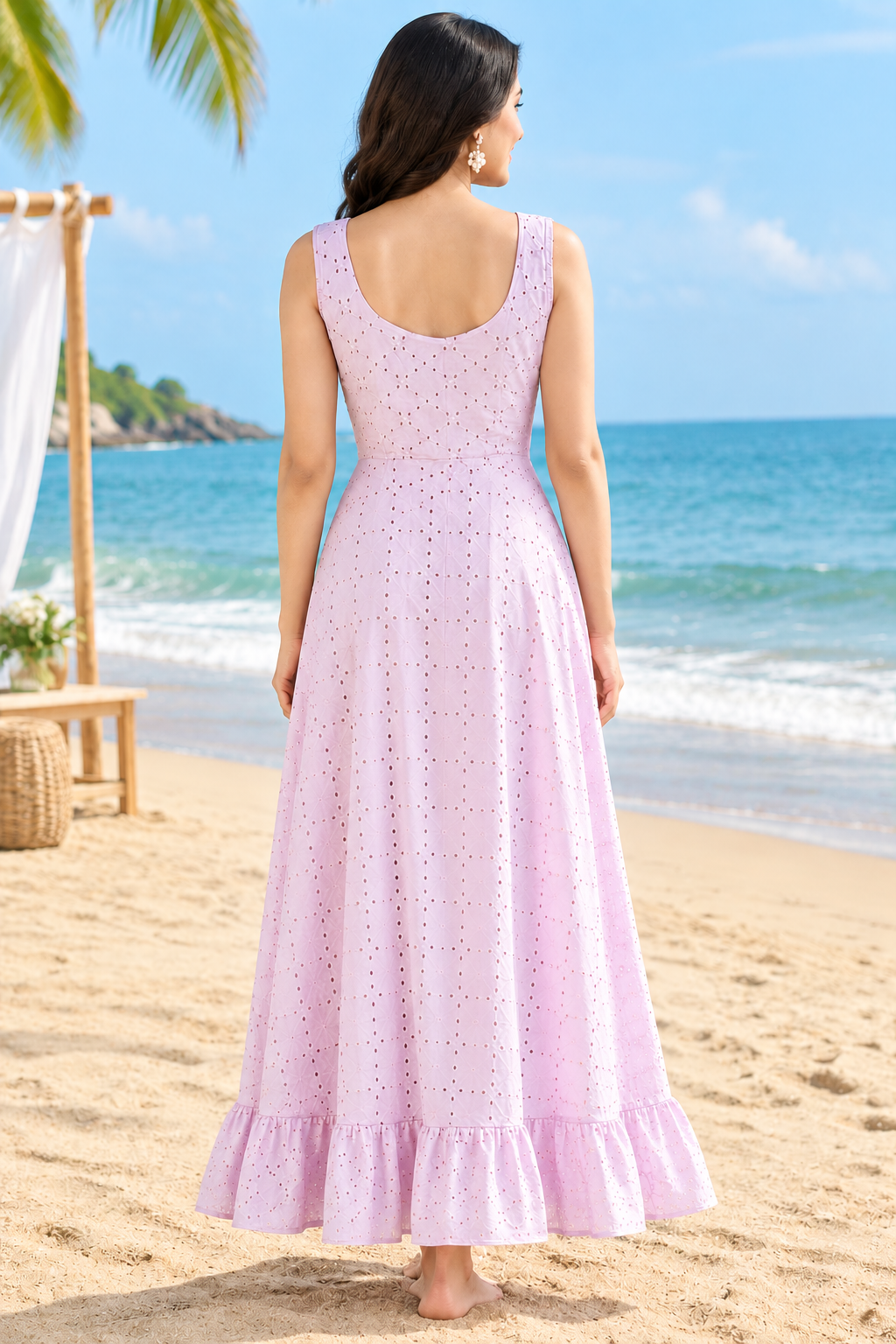 Light Pink Chicken Embroidery One Piece Flared Gown - Image 2