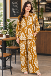 Mustard Yellow Printed Cambric Cotton Co-Ord Set
