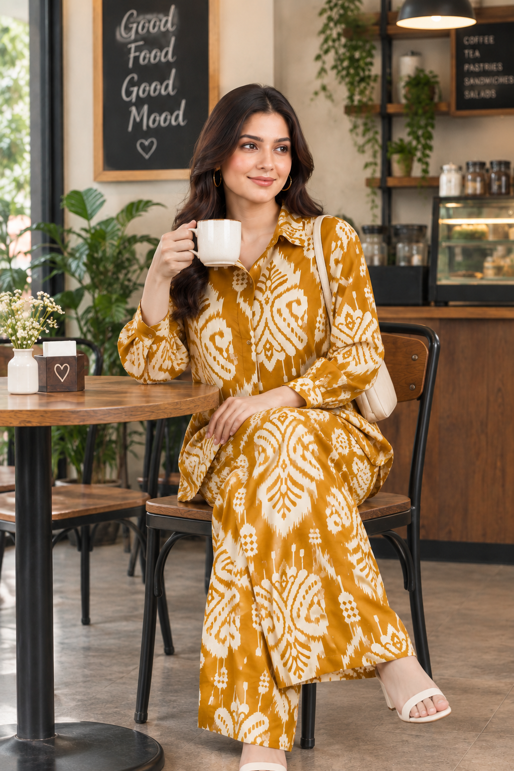 Mustard Yellow Printed Cambric Cotton Co-Ord Set - Image 2