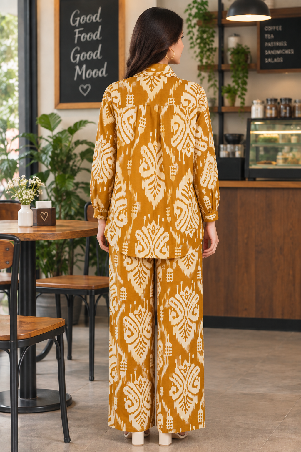Mustard Yellow Printed Cambric Cotton Co-Ord Set - Image 7