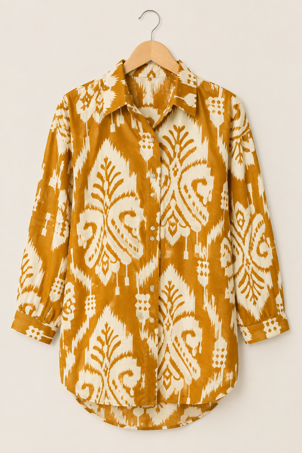 Mustard Yellow Printed Cambric Cotton Co-Ord Set - Image 4
