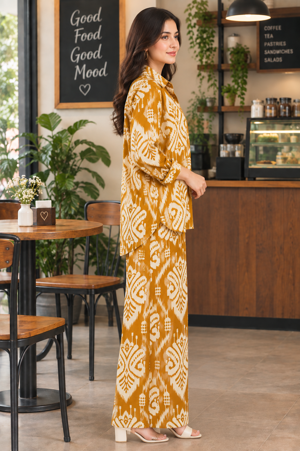 Mustard Yellow Printed Cambric Cotton Co-Ord Set - Image 6
