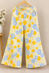 Floral Printed A-Line Plazo – Yellow & Powder Blue