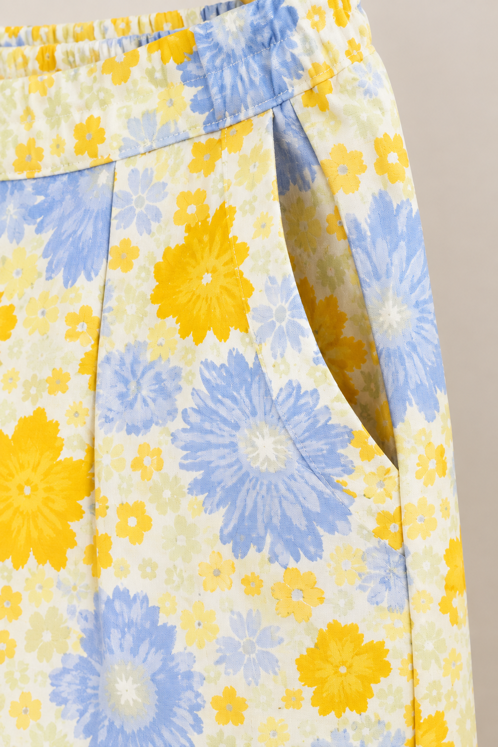 Floral Printed A-Line Plazo – Yellow & Powder Blue - Image 2