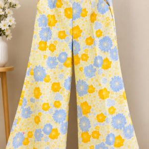 Floral Printed A-Line Plazo โ Yellow & Powder Blue