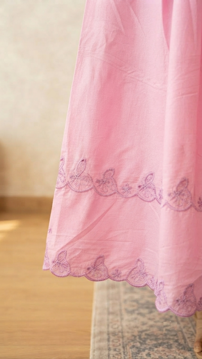 Pink Chicken Cotton Box Pleated Flared Gown – RW48 - Image 6