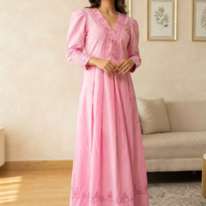 Pink Chicken Cotton Box Pleated Flared Gown – RW48