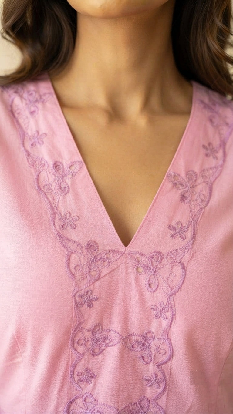 Pink Chicken Cotton Box Pleated Flared Gown – RW48 - Image 2