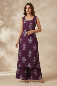 Wine Pure Cotton Long Kurti With Plazo Set – RW47