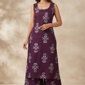 Wine Pure Cotton Long Kurti With Plazo Set – RW47