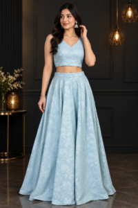 Light Sky Blue Jacquard Lehenga Choli Set – RW52