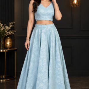Light Sky Blue Jacquard Lehenga Choli Set โ RW52