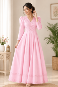 Pink Chicken Cotton Box Pleated Flared Gown – RW48