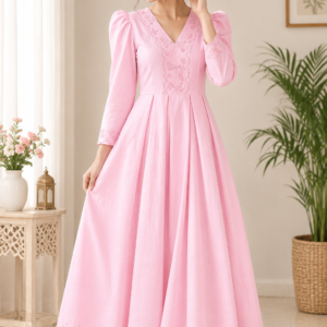 Pink Chicken Cotton Box Pleated Flared Gown – RW48